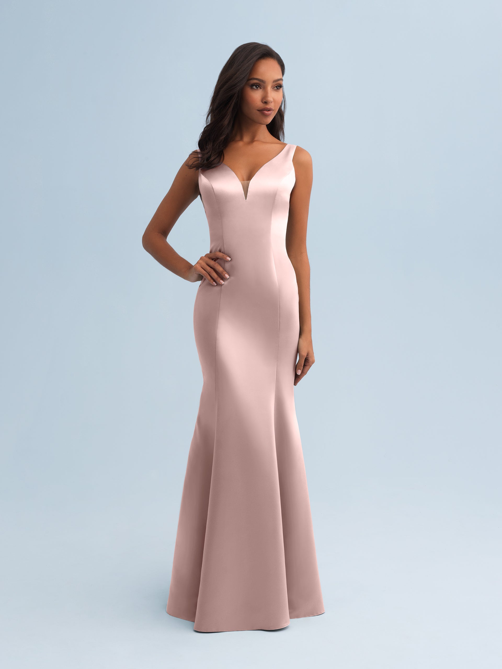 princess jasmine bridesmaid dress B193009 Long Illusion Neckline Poly Chiffon Bridesmaid Dress