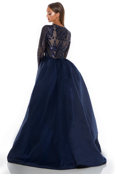 PS1705 LONG SLEEVES NAVY GOWN