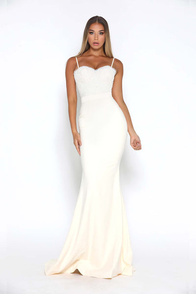 FROZEN GOWN WITH LACE TRAIN CREPE IVORY