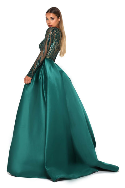PS1705 LONG SLEEVES EMERALD GOWN