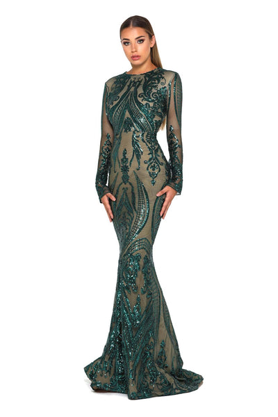 PS1705 LONG SLEEVES EMERALD GOWN