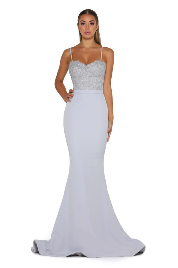 FROZEN GOWN WITH LACE TRAIN ICE