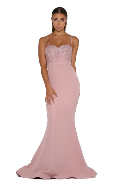 BRIAR ROSE WITH LACE TRAIN BLUSH/IVORY LACE